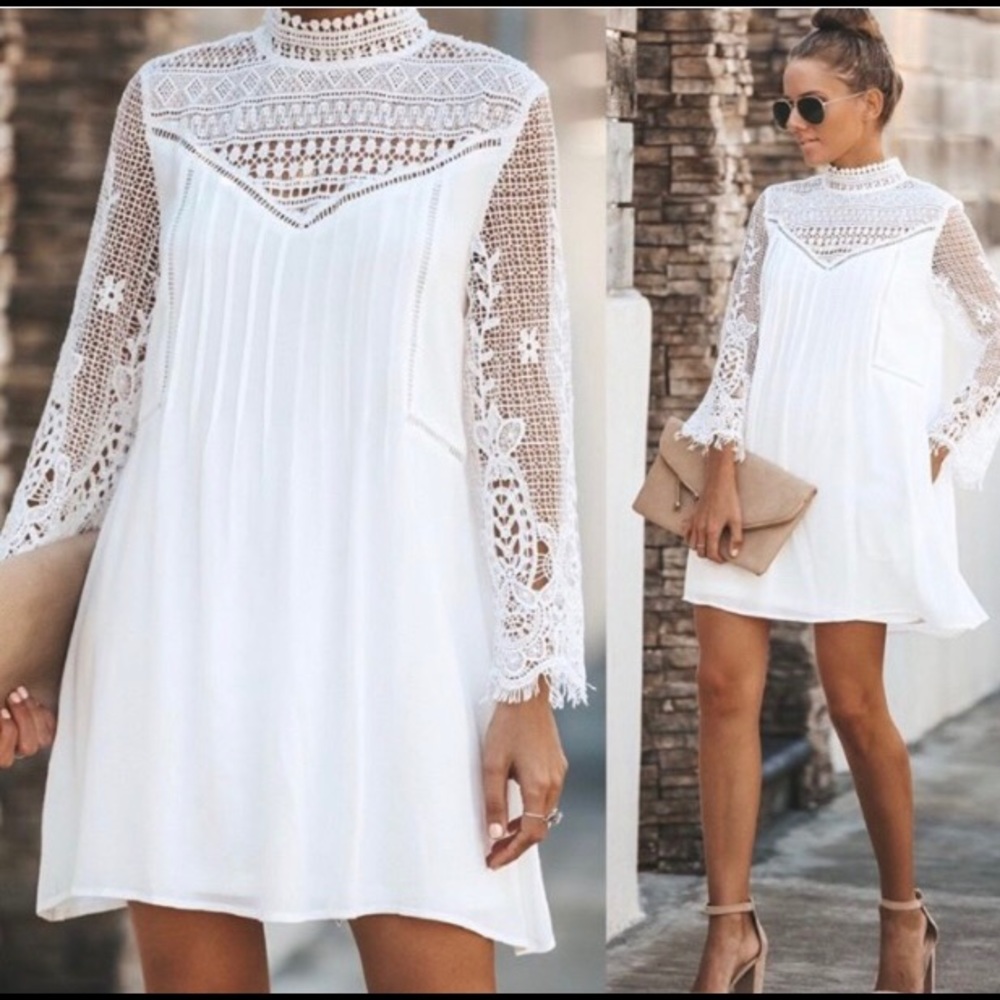 White pocketed lace crochet dress